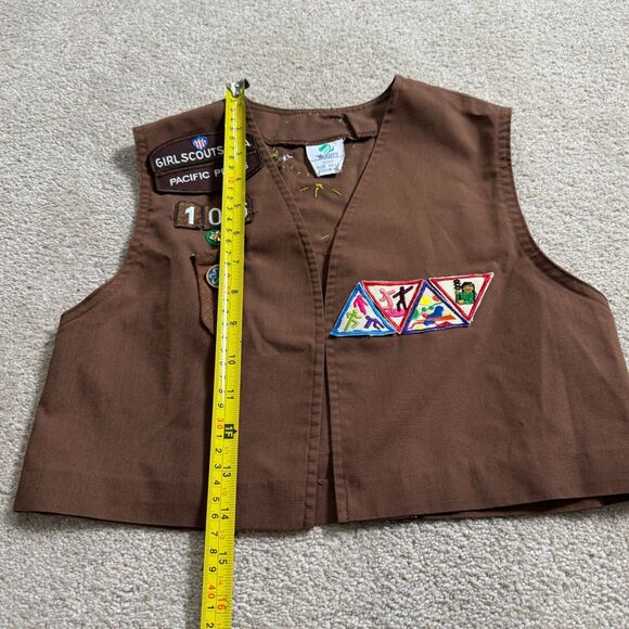 Vtg. Girl Scouts Brownie Vest Girls Medium (10-12) Brown With Patches Sleeveless - Picture 3 of 10